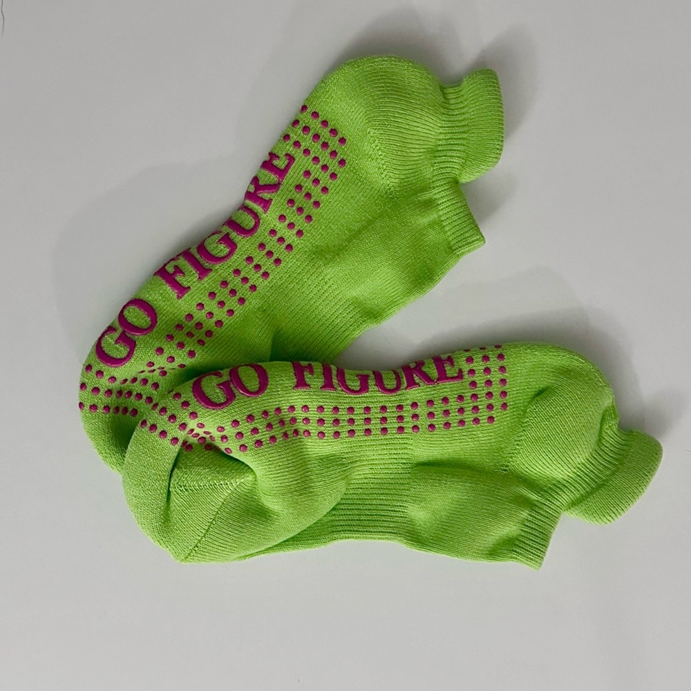 Green Socks with Pink Text